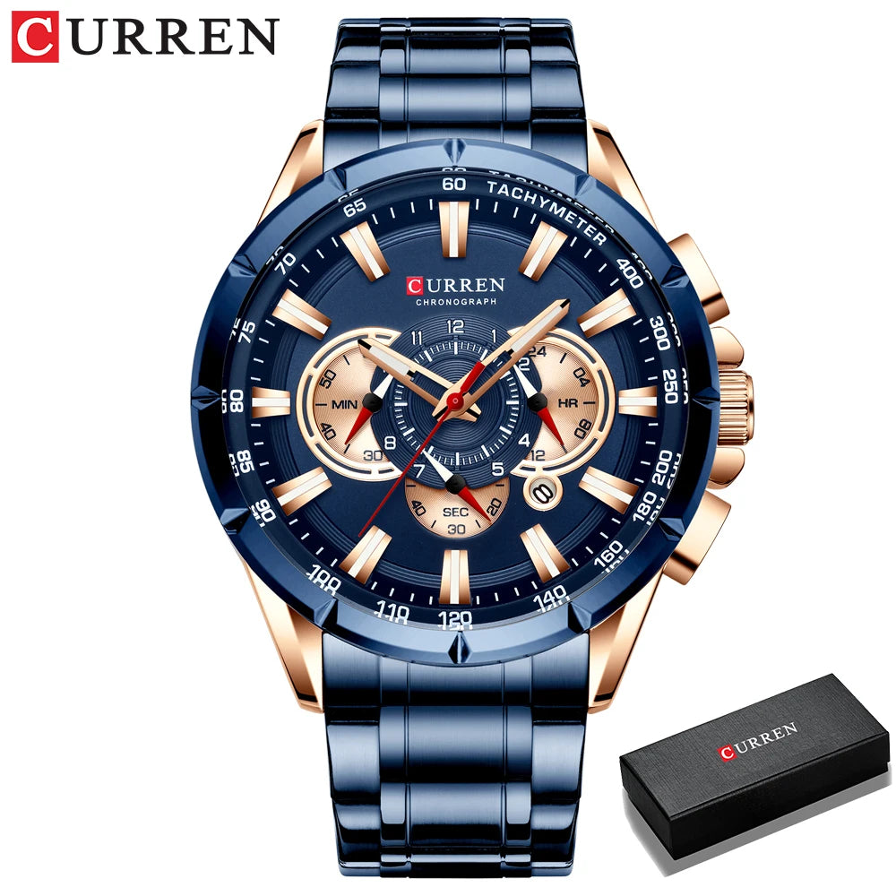 CURREN Wrist Watch Men Waterproof Chronograph Military Army Stainless Steel Male Clock Top Brand Luxury Man Sport Watches 8363