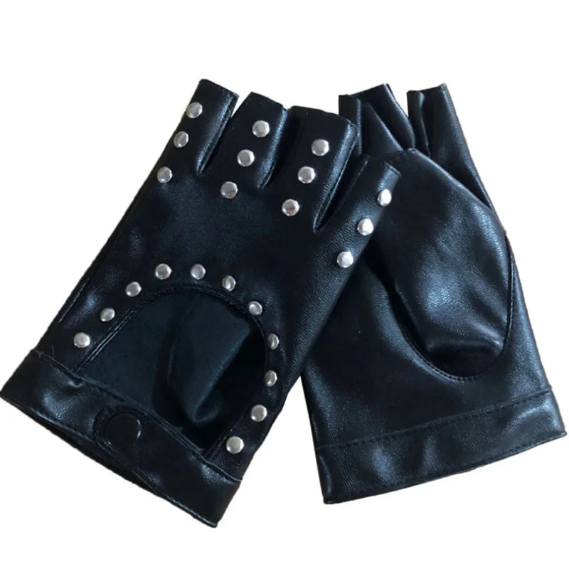 Unisex Nightclub Singer Performance Glove Men Women Half Finger Rivet Punk Party Leather Sport Hip Hop Street Dance Glove I102