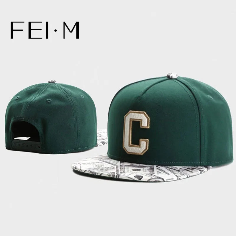 FEI M Fashion GLD CEE BENJAMINS Adjustable Snapback Cap Green Letter C Baseball Cap Adult Casual Sports Sun Basketball Hat 5