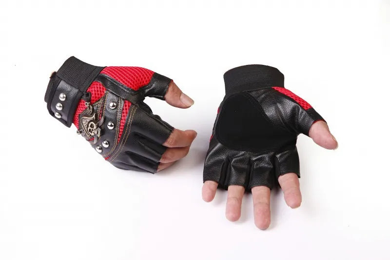 Skulls Rivet PU Leather Fingerless Gloves Men Women Fashion Hip Hop Women's Gym Punk Gloves Half Finger Men's Gloves