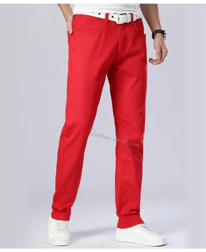 Classic Style Men's Regular Fit White Jeans Business Fashion Denim Advanced Stretch Cotton Trousers Male Brand Pants