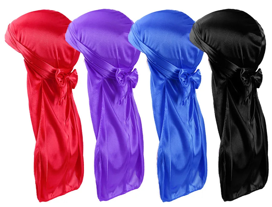 Fashion Silky Durags Turban Hat Unisex Silk Durag Headwear Bandans Headband Hair Accessories Breathable Bandana Hat Pirate Hat