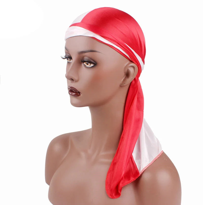 Durag Long Tail Silky Scarf Muslim Doo Rag Pirate Hat Durag Chemo Caps Skull Hat Turban hair band Bandanas 18 colors for Choose