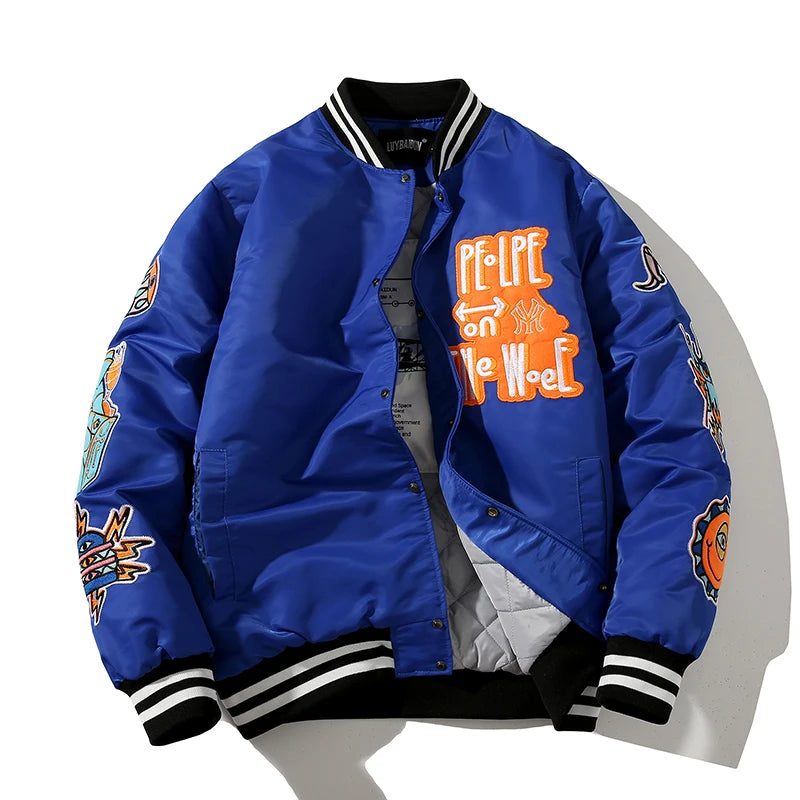 Winter Varsity Jacket Men Women Embriodey Basketball Jacket Retro Fashion Pilot Jacket Men Animal Couple Clothes High Street