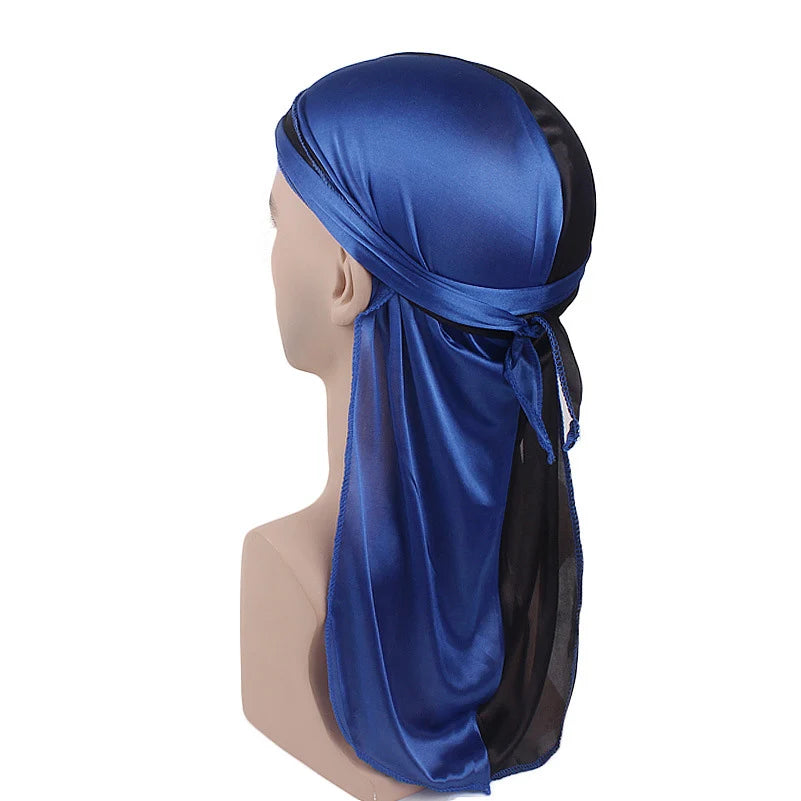 Durag Long Tail Silky Scarf Muslim Doo Rag Pirate Hat Durag Chemo Caps Skull Hat Turban hair band Bandanas 18 colors for Choose