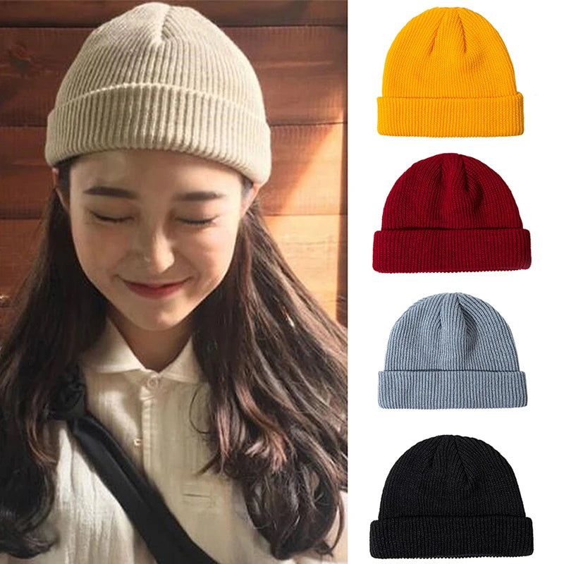 Ladies Casual Cap Winter Unisex Rib Knitted Beanies Hats For Woman Mens Kids Girls Boys Black Grey Red Solid Color