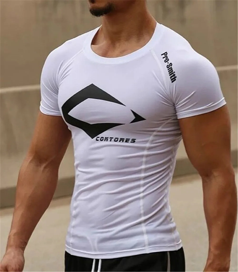 Men's Quick Dry Fitness Printed Tees Outdoor SPORT Running Climbing Short Sleeves Shirt Tights Bodybuilding Tops Corest T-shirt