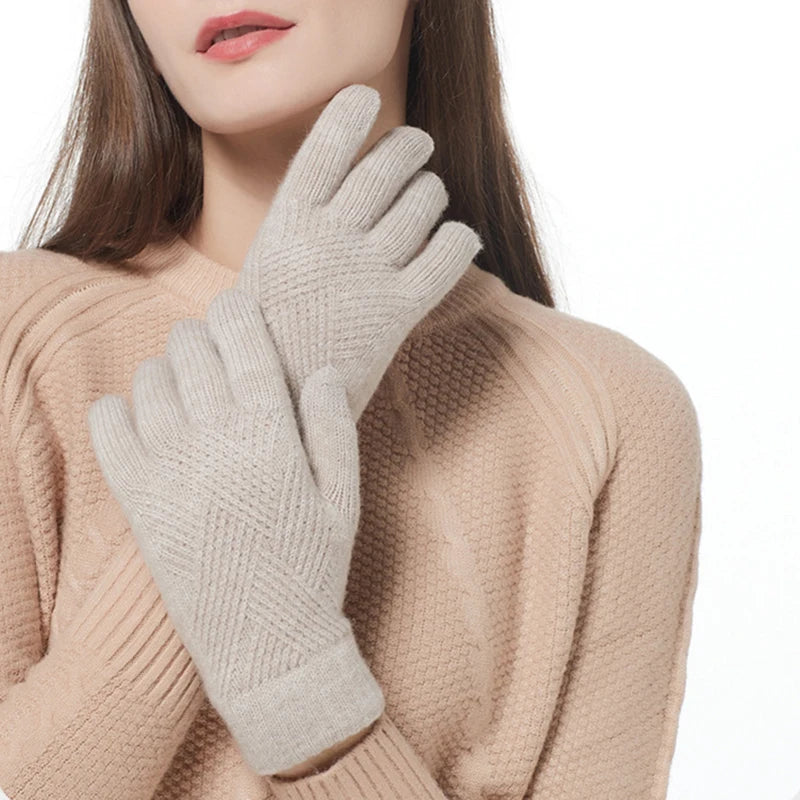 Fashion Cashmere Women Men Winter Cashmere Cold Protection Double-layer Thickening Warm Touch Screen Knitted Woolen Gloves