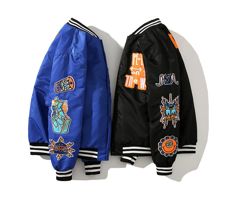 Winter Varsity Jacket Men Women Embriodey Basketball Jacket Retro Fashion Pilot Jacket Men Animal Couple Clothes High Street