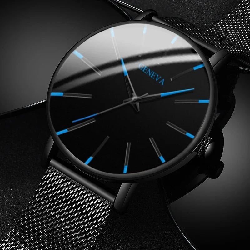 Men's Fashion Minimalist Ultra Thin Watches for Men Simple Business Stainless Steel Mesh Belt Quartz Watch relogio masculino