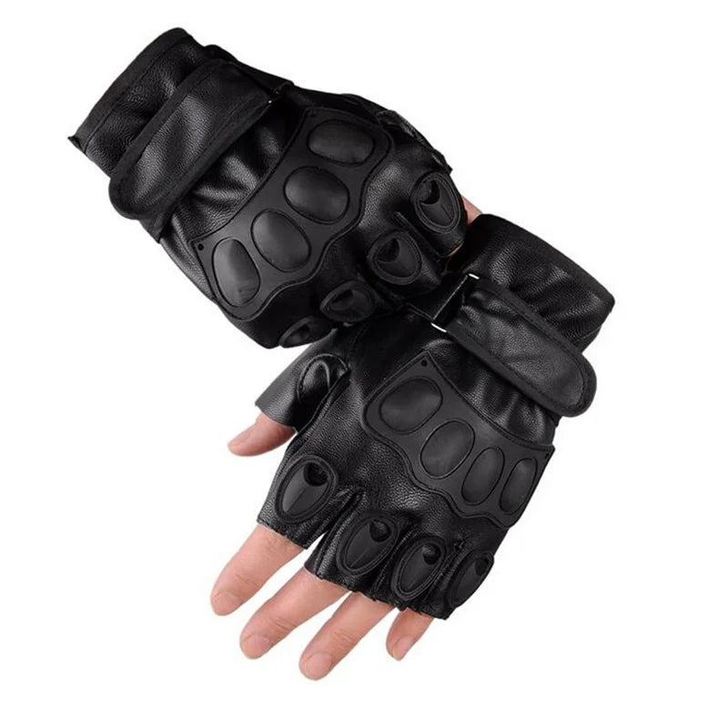 Men's Half Finger Leather Fitness Gloves Bike Sport Gloves Gym Exercise Men Black Rivets Punk Gloves G135