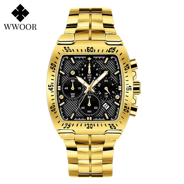 WWOOR Men Chronograph Sport Watches For Men Fashion Square Top Brand Luxury Stainless Steel Waterproof Quartz Watch Reloj Hombre