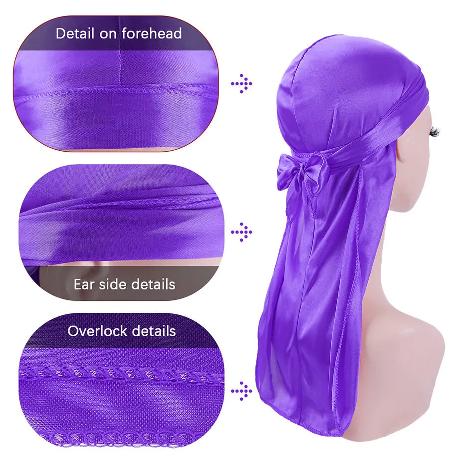 Fashion Silky Durags Turban Hat Unisex Silk Durag Headwear Bandans Headband Hair Accessories Breathable Bandana Hat Pirate Hat