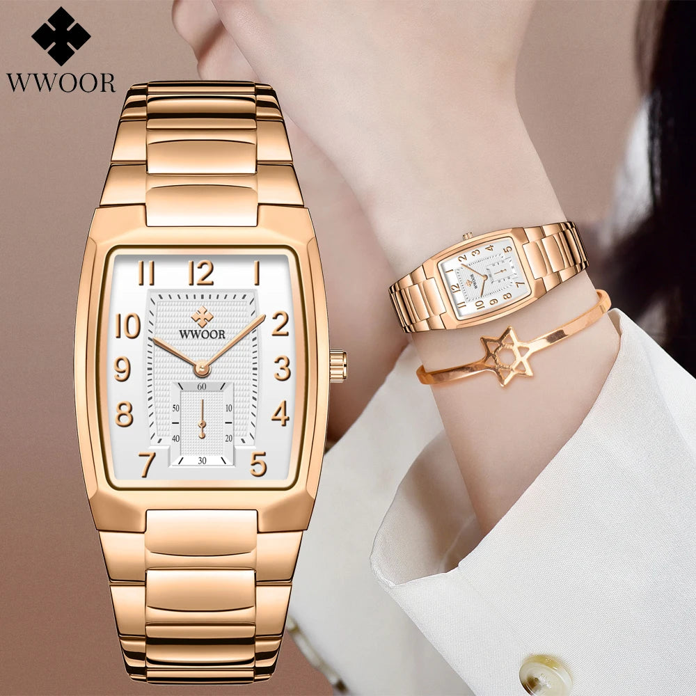 Fashion Women Wrist Watches WWOOR New Top Brand Luxury Creative Steel Ladies Bracelet Watch Dress Female Quartz Waterproof Clock