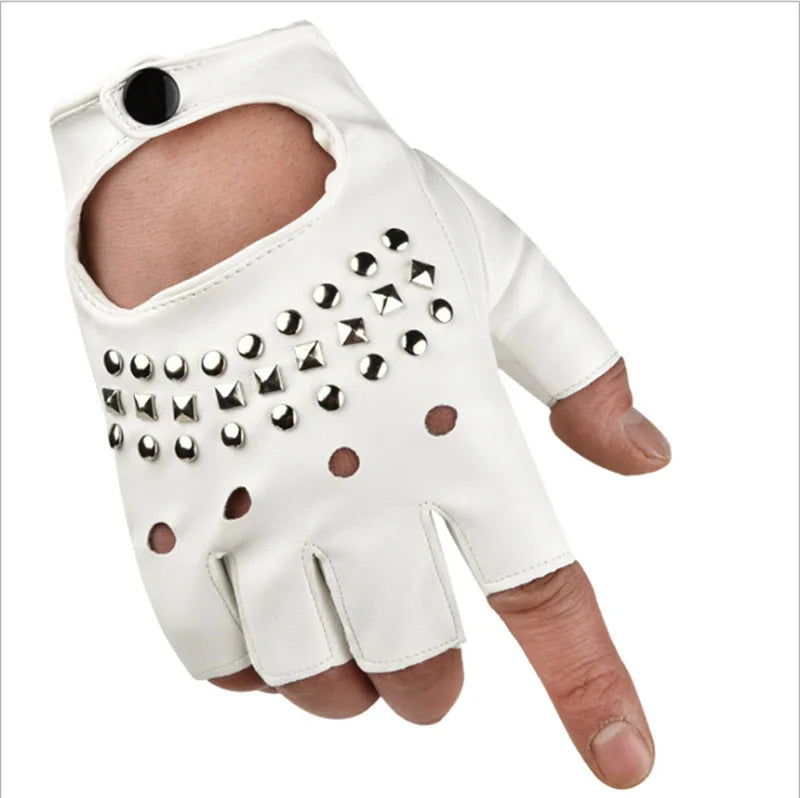 Unisex Nightclub Singer Performance Glove Men Women Half Finger Rivet Punk Party Leather Sport Hip Hop Street Dance Glove I102