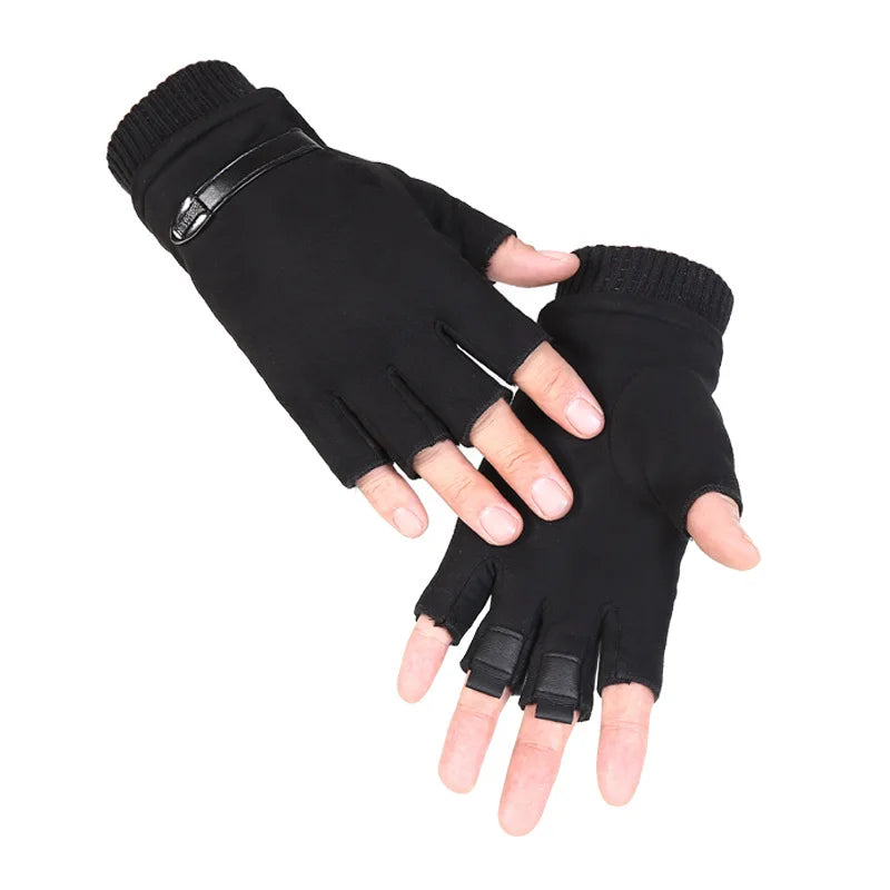 Men's Half Finger Leather Fitness Gloves Bike Sport Gloves Gym Exercise Men Black Rivets Punk Gloves G135