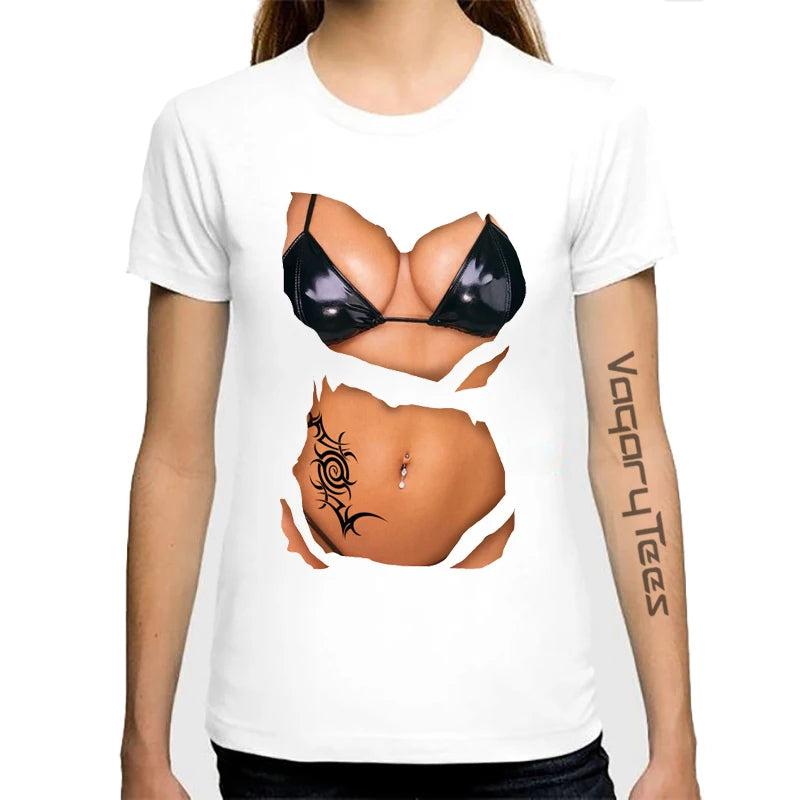 Women Summer Cool Tops Casual 3D boobs Print and Short Sleeve O-neck t-shirt Big Boobs Sexy Breast design Print t shirt