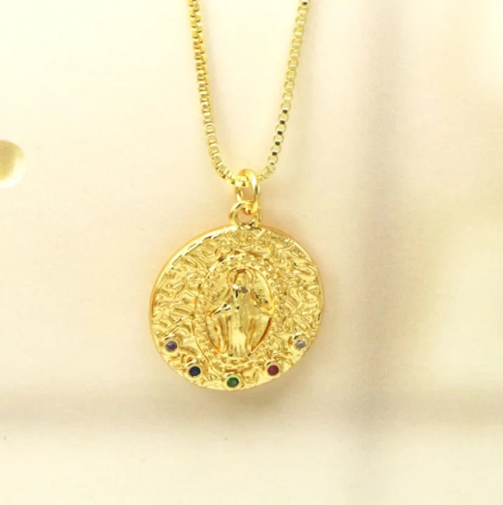 Gold Coin Disk Pendant Zodiac Necklace