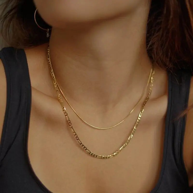 Gold Figaro Chain Necklace Set