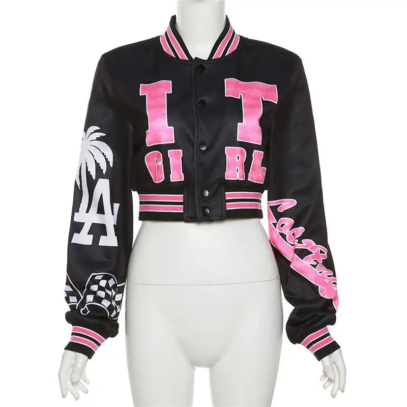 IT GIRL Printed Varsity Jacket