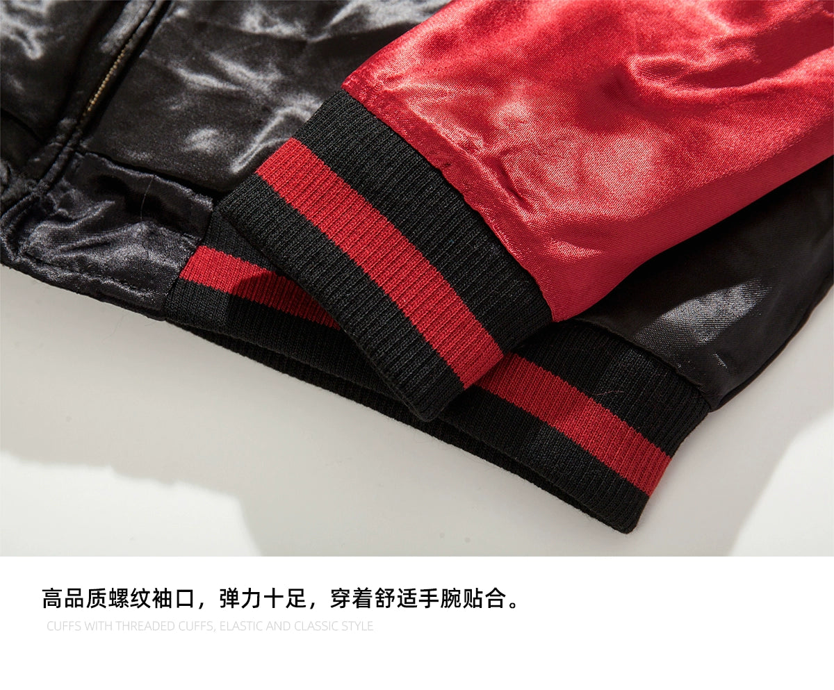 New Red Black Reversible double-sided High Street Dragon Sakura Embroidered Sukajan Souvenir Jacket Streetwear Vintage Coats