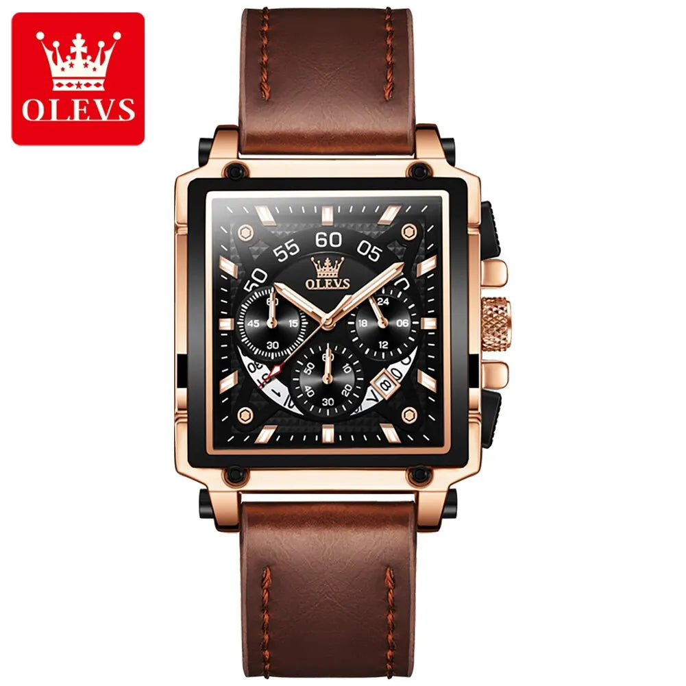 OLEVS Top Brand Male Watches Square Quartz Watch Watch For Men Waterproof Leather Strap Sport Clock Male Relogio Masculino