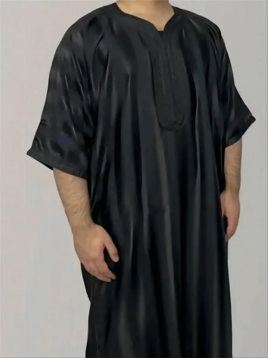 2024 New Men Muslim Abaya Islamic Clothing Men's Embroidered Striped Jubba Thobe Moroccan Dubai Kaftan Eid Prayer Robe Dress