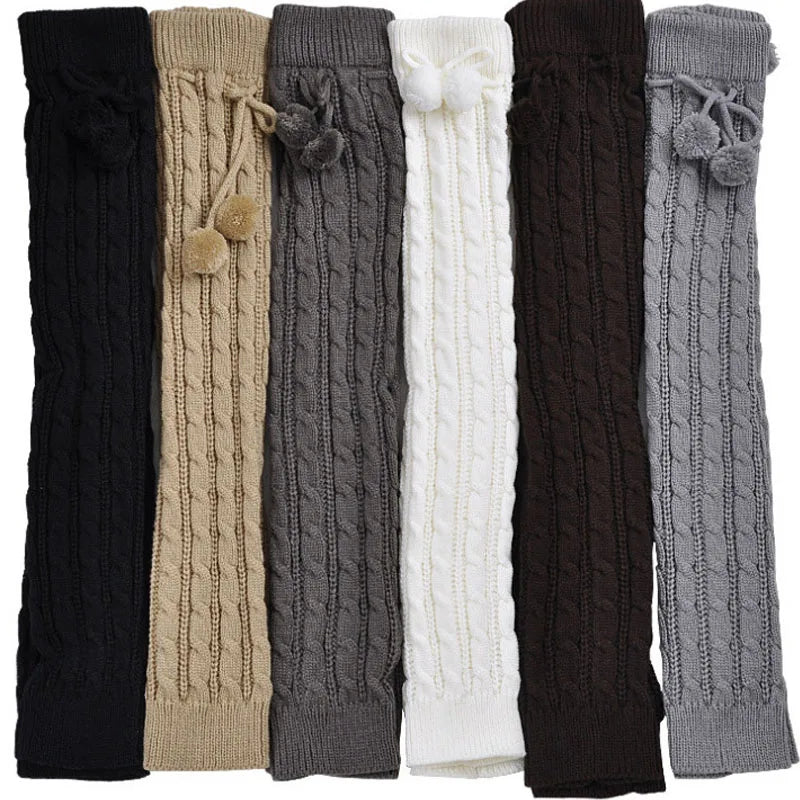 2018 New Fashion Casual Women Warm Winter Knitted Leg Warmers Knitted Socks Crochet Long Boots Socks with Hairball