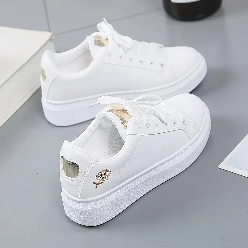 2024 New U Leather Women's White Casual Woman Vulcanize Sneakers Breathable Sport Walking Running Platform Flats Shoes Sneaker