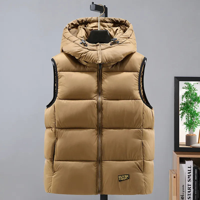 2024 Autumn Cotton Vest Warm Fabric Solid Windproof Soft Jacket Sleeveless Winter Fashion Men's Vest Korean Style Waistcoat