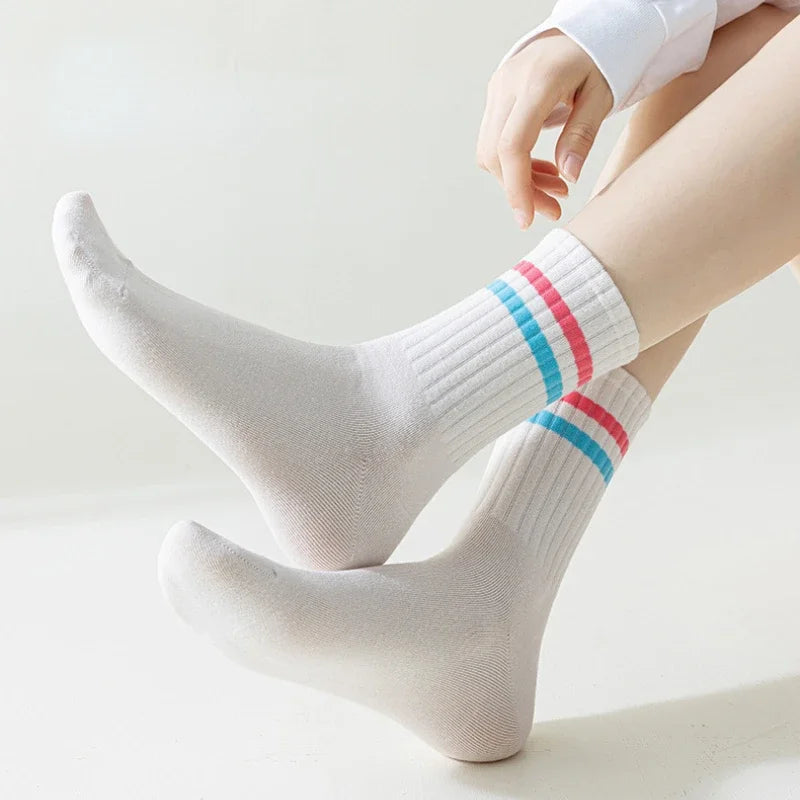 New Unisex Striped Cotton Mid-calf Warm Socks Sweat-absorbent Anti-friction Sports Socks Men Basketball Socks Running Socks