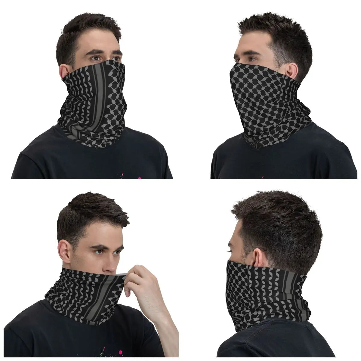 Keffiyeh In Black Shemagh Tactical Bandana Neck Gaiter Printed Balaclavas Wrap Scarf Warm Headwear Hiking Unisex Adult Winter