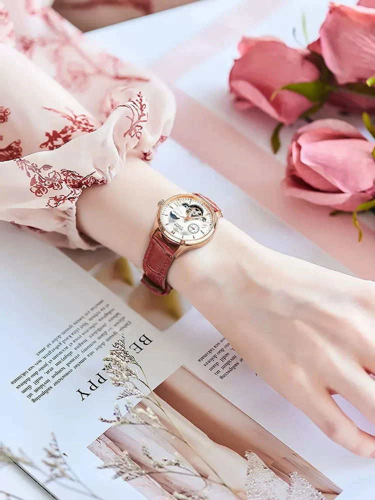 AILANG Brand Automatic Mechanical Women's Watch Luxury Waterproof Ladies Skeleton Tourbillon Wristwatches Relogio Feminino