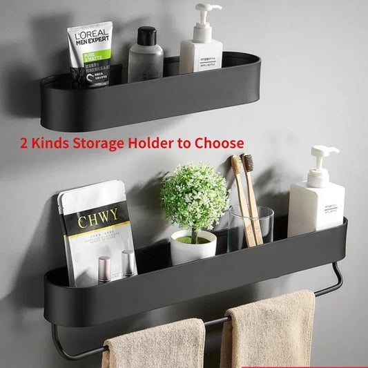 Kitchen Wall Shelves Bathroom Shelf Rack Bath Towel Holder Black Shower Storage Basket Kitchen Organizer Bathroom Accessories