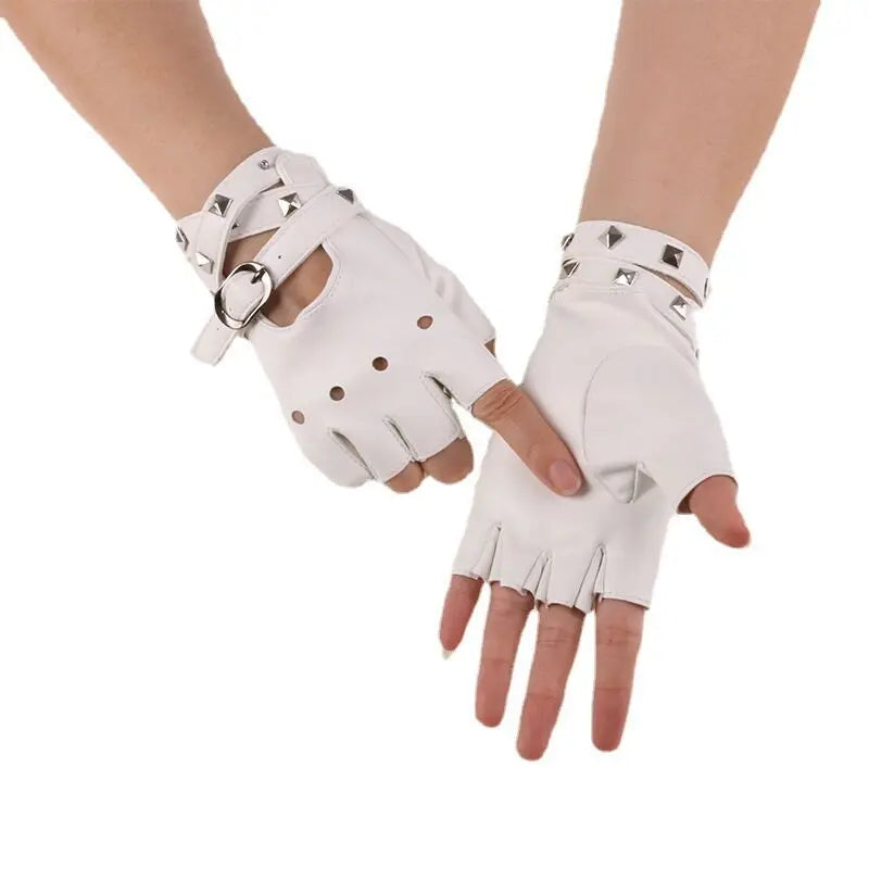 Unisex Nightclub Singer Performance Glove Men Women Half Finger Rivet Punk Party Leather Sport Hip Hop Street Dance Glove I102