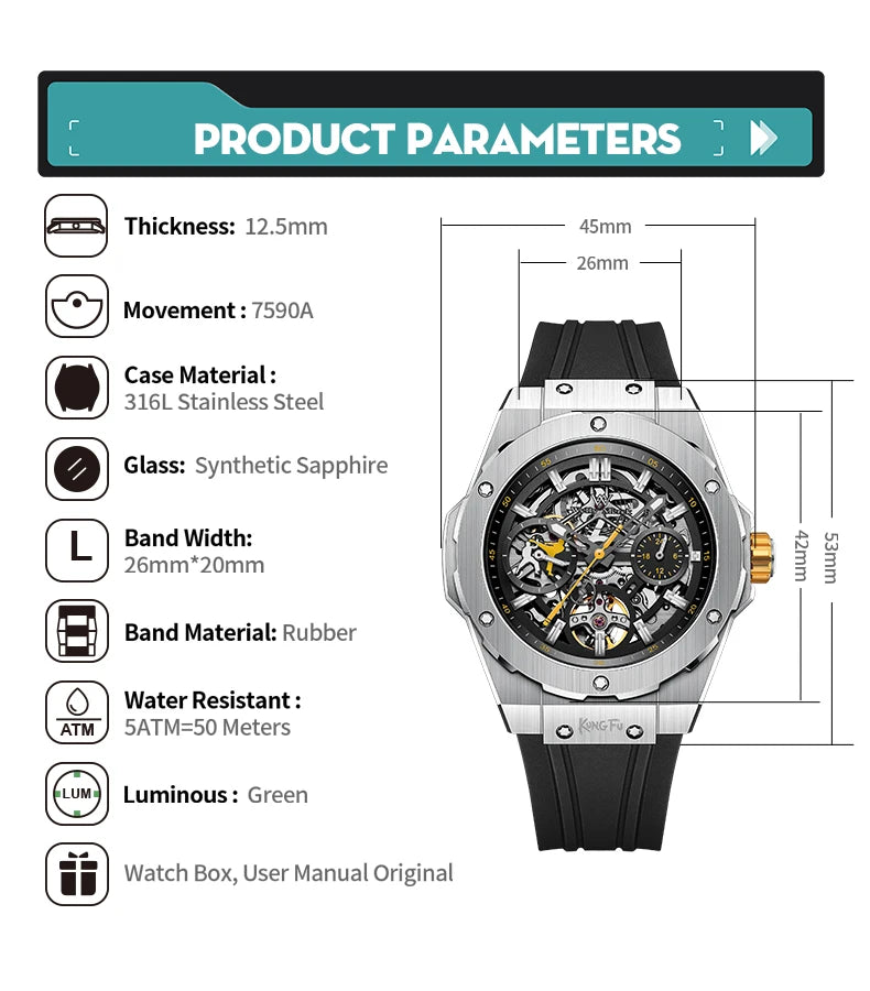 WM Watch Welly Merck Men Automatic Mechanical Skeleton Watch Collaboration Series Limited Edition 80 Hours Power Reserve WM128