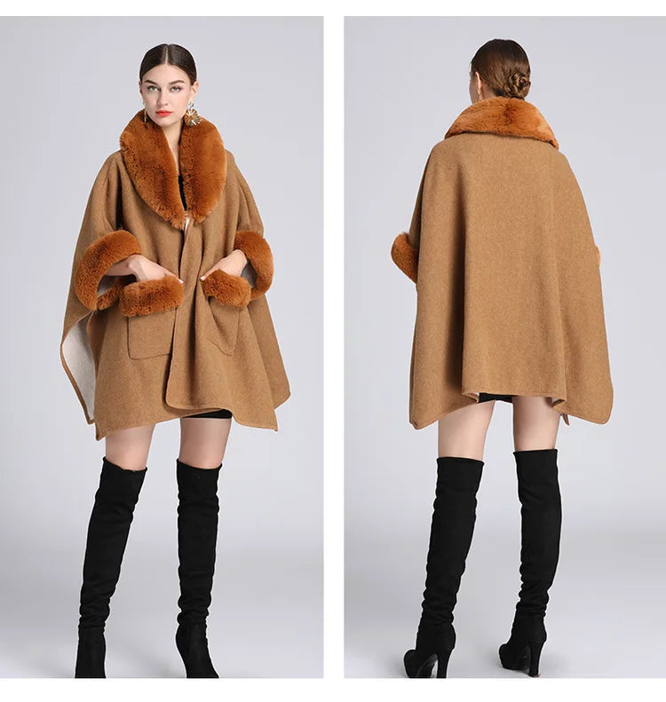 Autumn/winter New Style European American Fashion Loose Fit Woolen Jacket Cardigan Women's Imitation Rabbit Fur Collar E2018