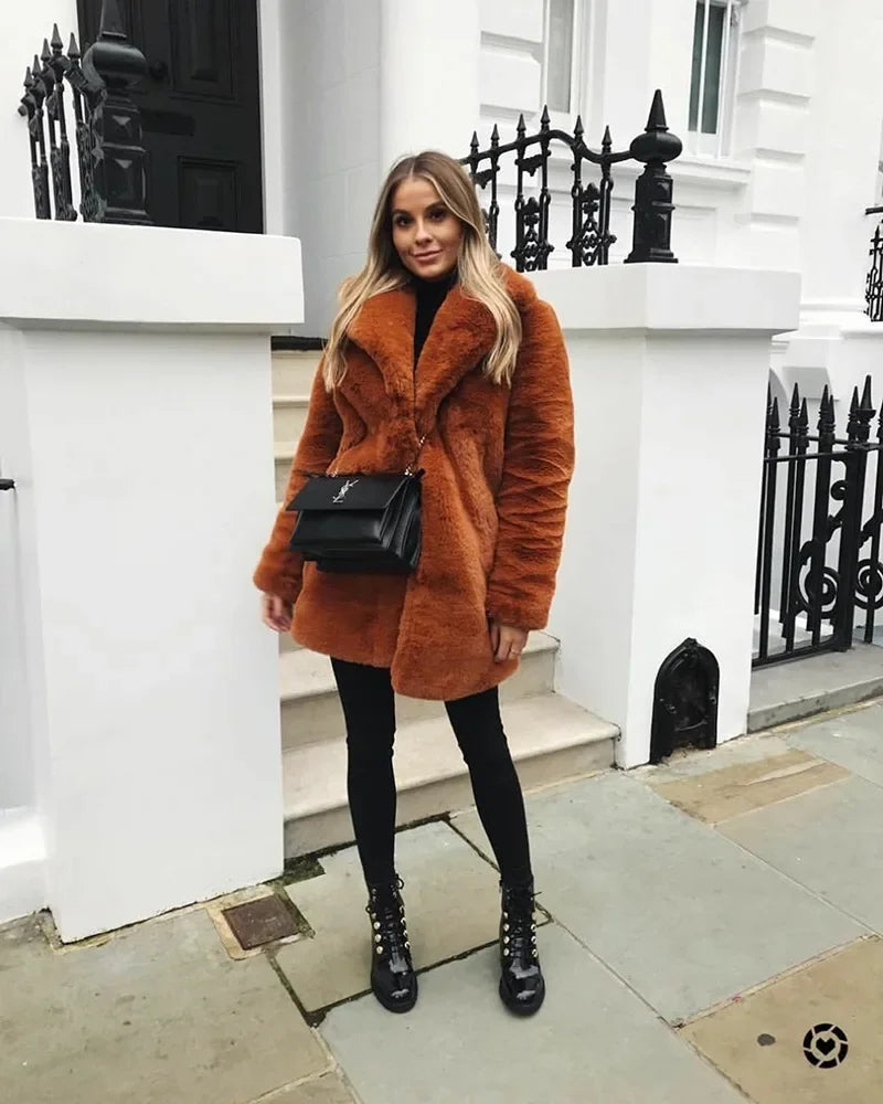 Thick Faux Fur Jacket Women Wine Red Autumn Winter Korean Maxi Coat Long Warm Luxury Fur Black Parkas Bontjas Furry Outerwear