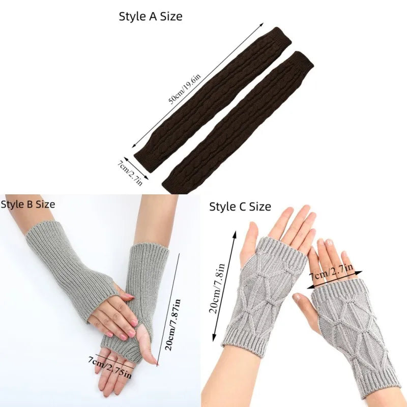 50cm Knitted Twist Women Arm Sleeve Solid Color Thermal Arm Sleeves Decor All-match Fashionable Long Knitting Fingerless Glove