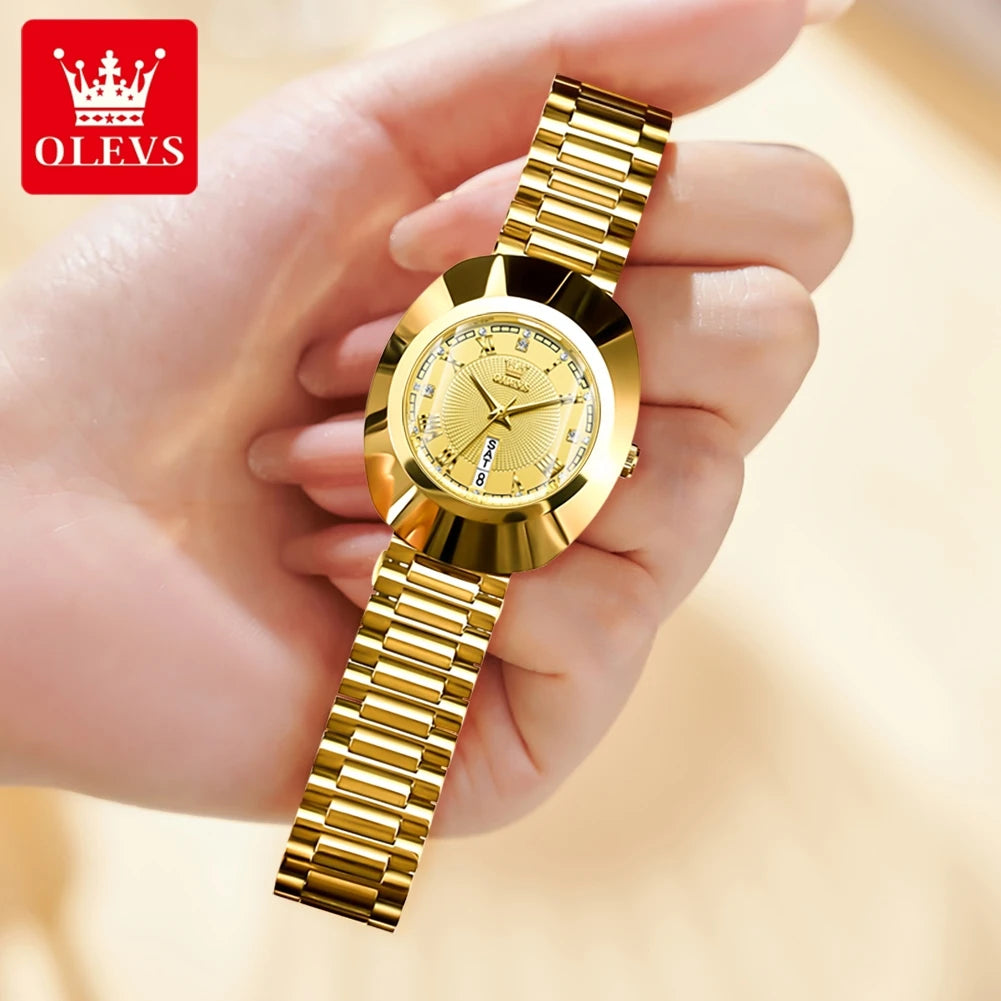 OLEVS 7008 New Big Dial Luxury Quartz Watch For Women Diamond Dual Calendar Elegant Ladies Hand Clock Waterproof Woman Watches