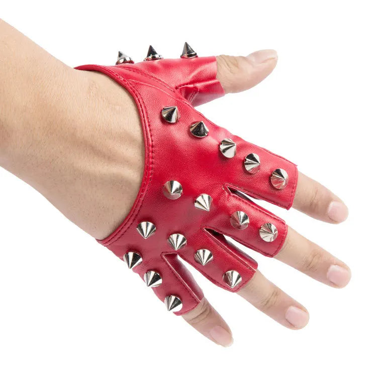 Unisex Nightclub Singer Performance Glove Men Women Half Finger Rivet Punk Party Leather Sport Hip Hop Street Dance Glove I102