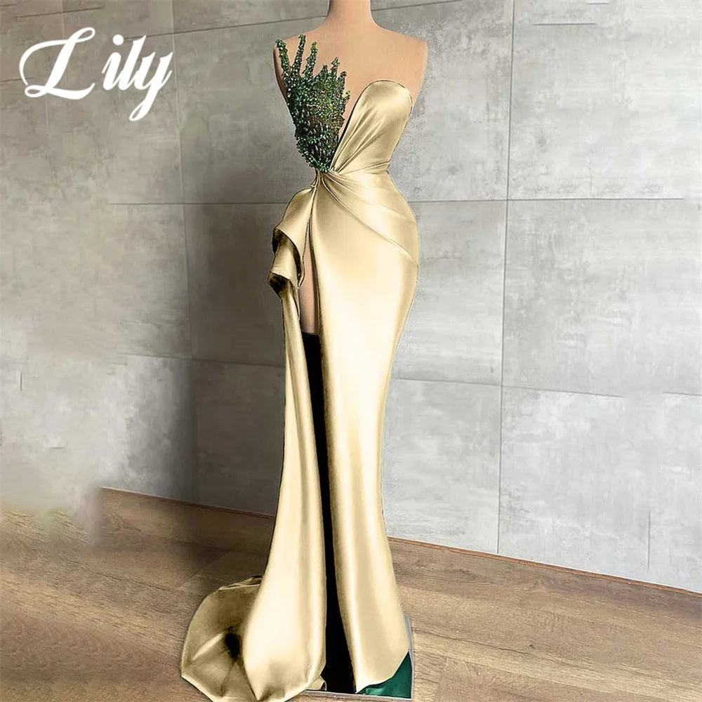 Lily Green Evening Gown Trumpet Sequins Prom Dress Pleat Sleeveless Sweetheart Evening Dresses with High Split robes de soirée