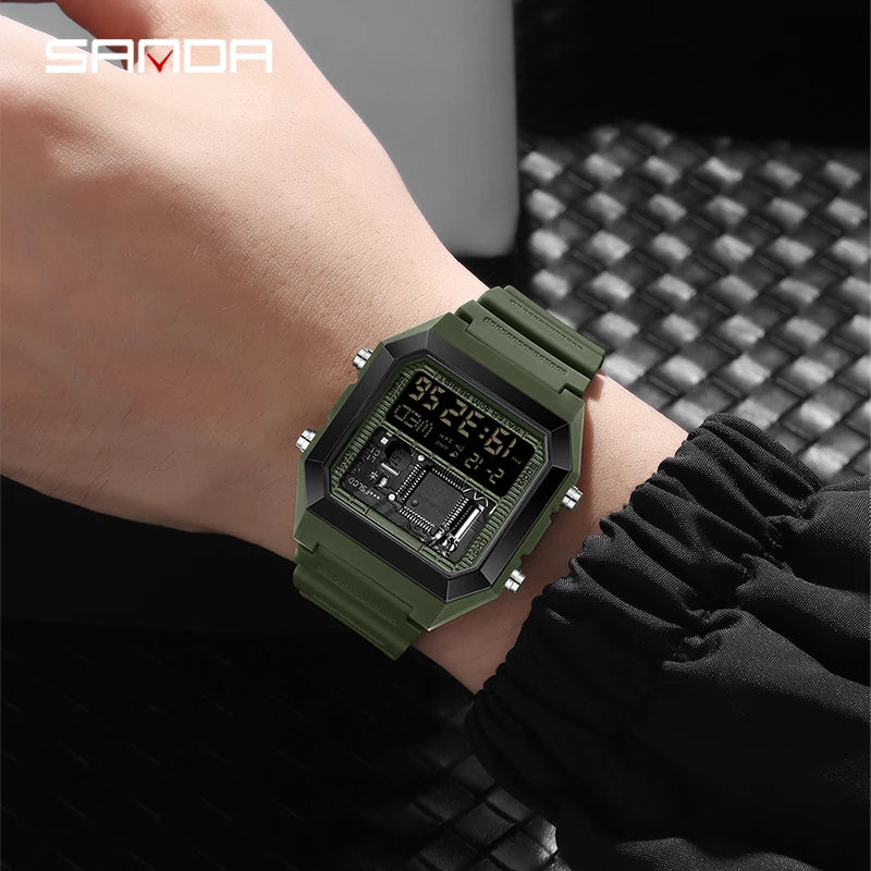 SANDA Fashion Male And Female Student Electronic Watches New Square Multi Functional Waterproof Luminous Countdown Sport Watches