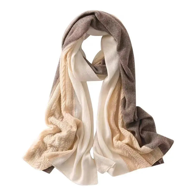 Spring New Three Color Patchwork Pure Wool Scarf, Fashionable and Versatile Shawl, Lengthened and Enlarged Scarf