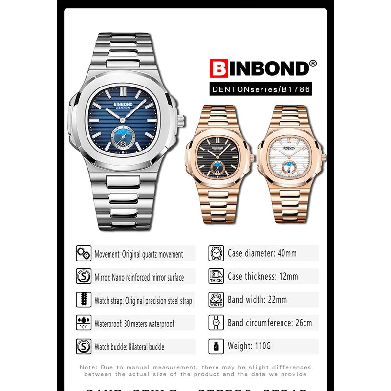 BINBOND Neue Casual Business Uhr Männer Luxus Quarzuhr Leuchtende Wasserdichte Datum Mode Quarz armbanduhren Relógio Homem