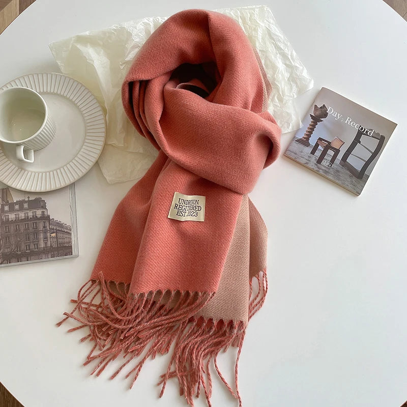 Winter Cashmere Women Scarf Female Luxury Brand Scarves Lady Tassel Bandana Women Solid Shawl Wraps Foulard Tippet Pashmina