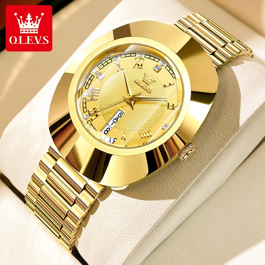 OLEVS 7008 New Big Dial Luxury Quartz Watch For Women Diamond Dual Calendar Elegant Ladies Hand Clock Waterproof Woman Watches