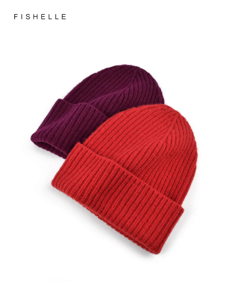 Einfarbig rot reine Wolle Hüte Frauen Männer warme Wollmütze Herbst Wintermütze Erwachsene Beanie neue gestrickte Mützen Luxus Urlaub Geschenk