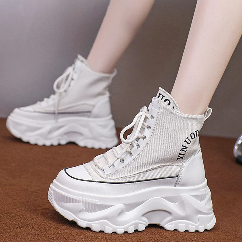 Fashion Pink Chunky Platform Motorcycle Boots Women Thick Bottom Lace up Ankle Botas Mujer Autumn Winter 2023 Vulcanized Shoes