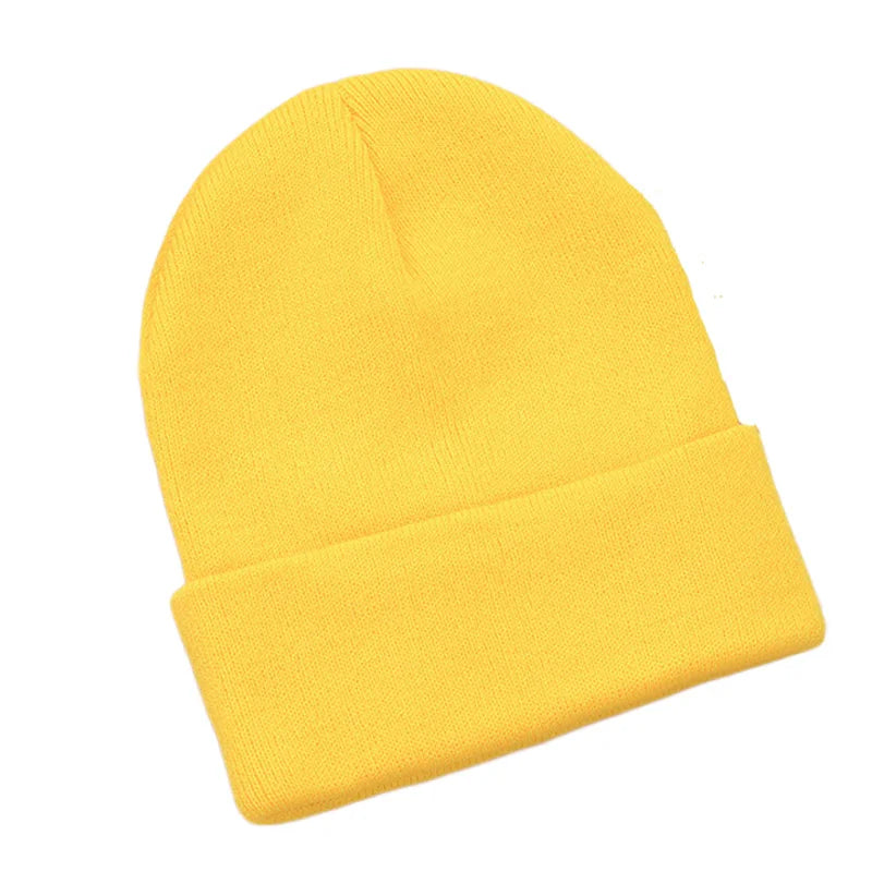 Men Women Cuffed Plain Beanie Knitted Hat Bright Winter Skullies Neon Yellow Orange White Black Pink Blue Red Grey